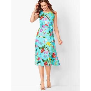 Rsvp by Talbots Floral Soft Fit and Flare Dress Sz 8 Petite Sleeveless Botanical